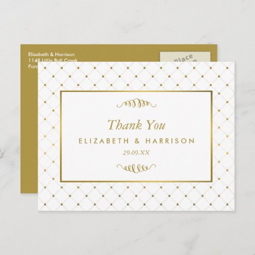 Modern White  Gold Foil Effect Wedding Thank You Postcard