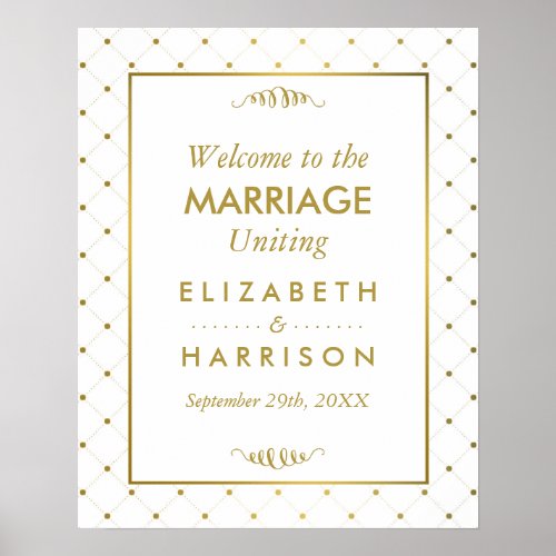 Modern White  Gold Foil Effect Wedding Welcome Poster