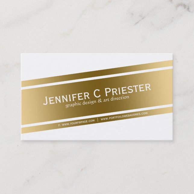 Modern White & Gold Geometric Design Business Card (Front)