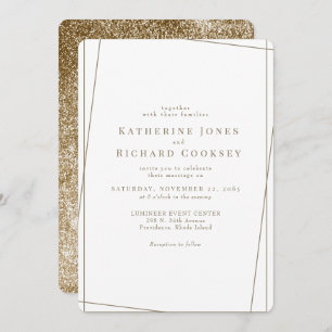 Modern White & Gold Geometric Glam Wedding Invitation