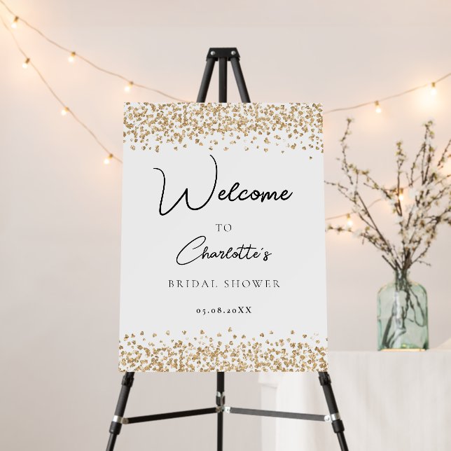 Modern, White Gold Glitter Bridal Shower Foam Board (In Situ (Stand))