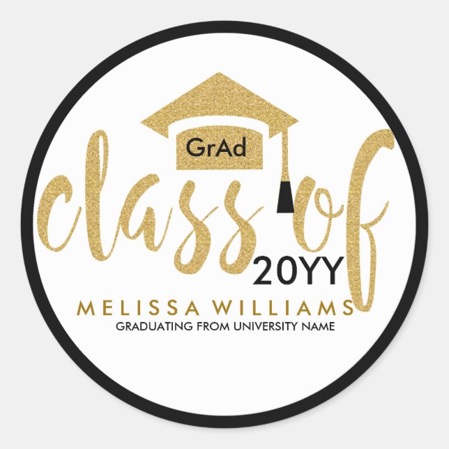 Modern White & Gold Glitter Class Of 2016 Classic Round Sticker (Front)