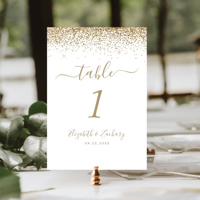 Modern White Gold Glitter Edge Wedding Table Number (Creator Uploaded)