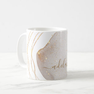 Modern White Gold Glitter Monogram Script Name Coffee Mug