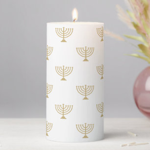 Modern white gold jewish menorah pattern Hanukkah Pillar Candle