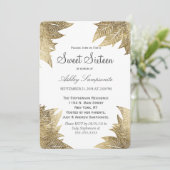 Modern White Gold Leaves Sweet 16 Invitation (Standing Front)
