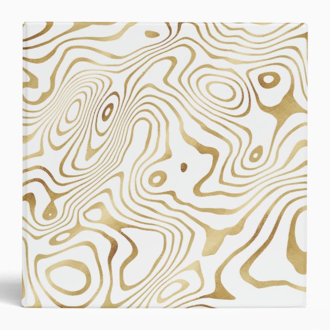 Modern White Gold Marble Abstract 3 Ring Binder (Front)