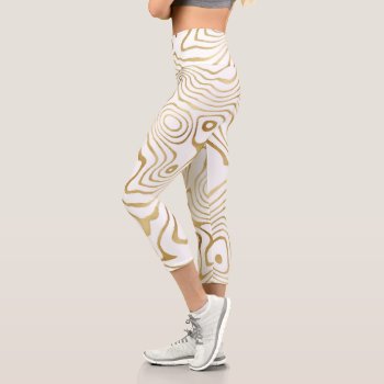Modern White Gold Marble Abstract Capri Leggings by InovArtS at Zazzle