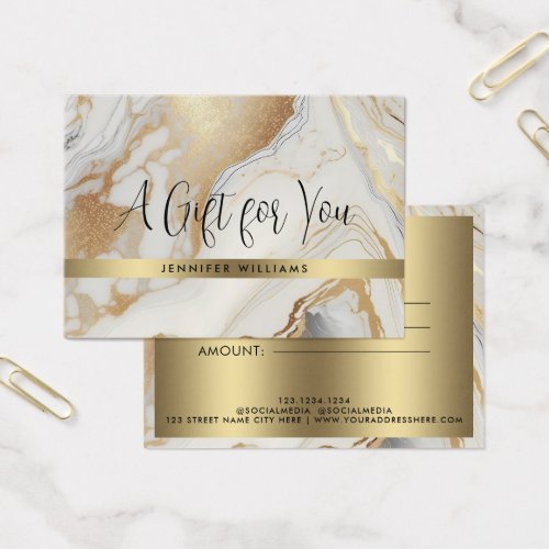 Modern White Gold Marble Certificate Gift Card