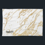 Modern white gold marble monogram name kitchen towel<br><div class="desc">Modern monogrammed name kitchen towel with a white and gold marble background. Personalize with name and initial.</div>