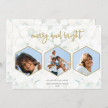 Modern White Gold Merry and Bright Multiple Photo Invitation