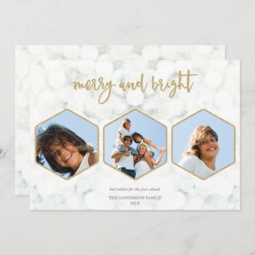 Modern WhiteGold Merry and Bright Multiple Photo Invitation