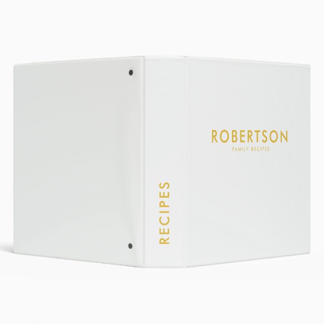 Modern White Gold Minimalist Family Recipes 3 Ring Binder (Background)