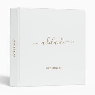 Modern White Gold Monogram Elegant Script Name 3 Ring Binder