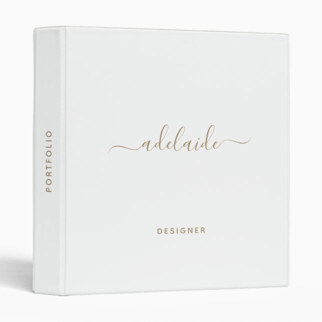 Modern White Gold Monogram Elegant Script Name 3 Ring Binder (Front/Spine)
