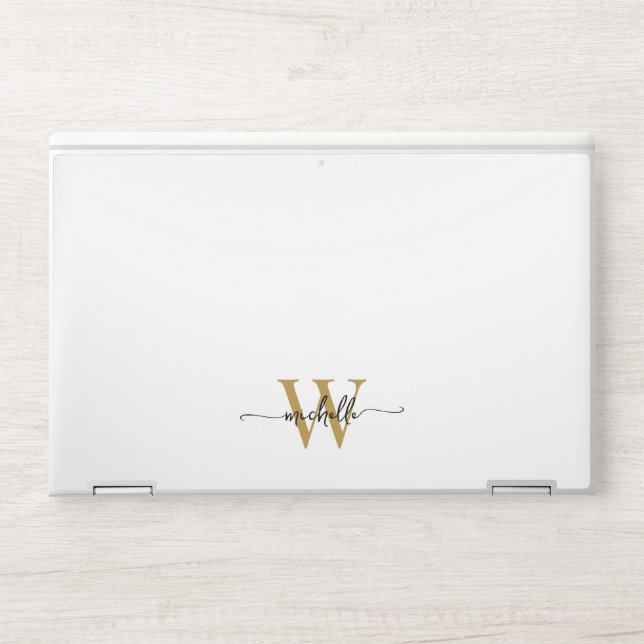 Modern White Gold Monogram Initial Name Signature HP Laptop Skin (Front)
