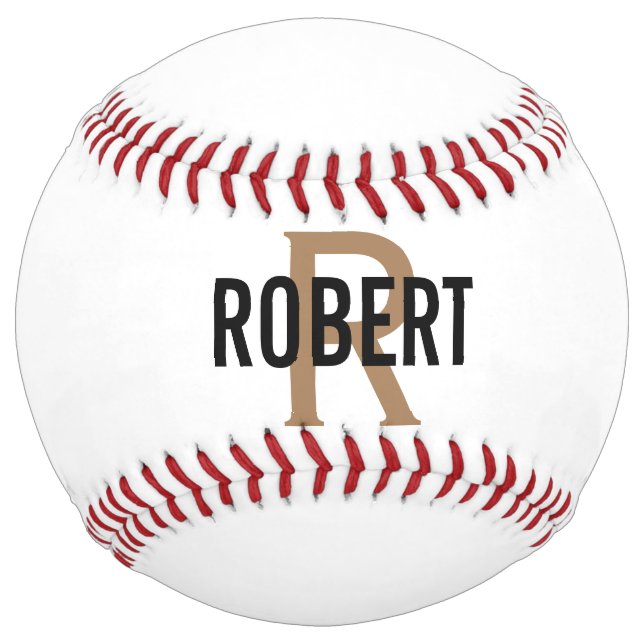 Modern white gold monogram mens name softball (Front)