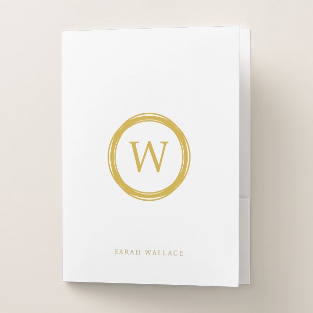 Modern White Gold Monogram Presentation Folder (Front)