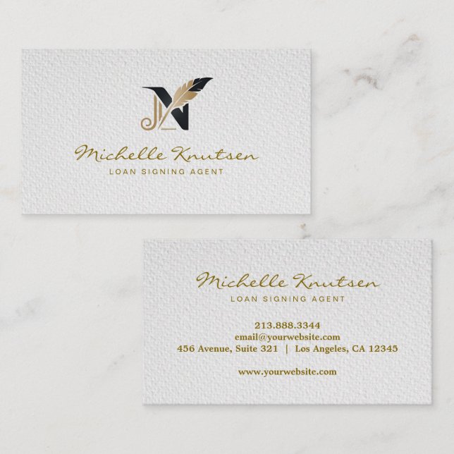 Modern white Gold Notary Loan Signing Agent        Business Card (Front/Back)