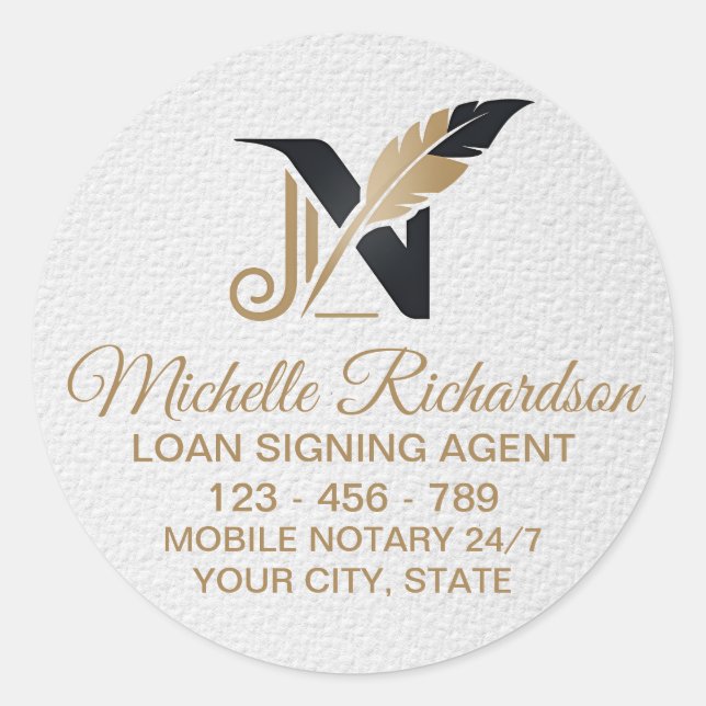 Modern white Gold Notary Loan Signing Agent Custom Classic Round Sticker (Front)