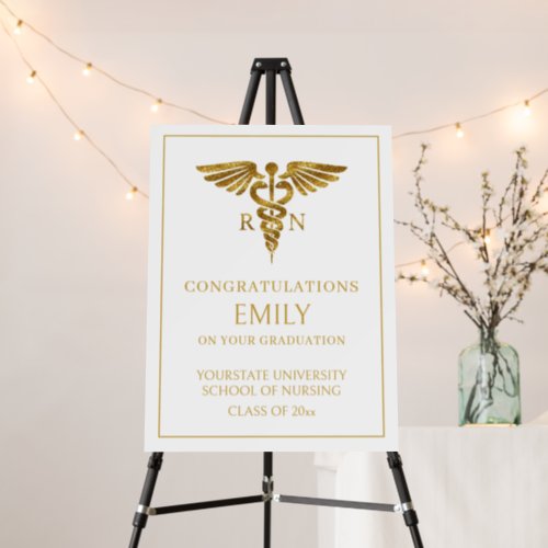 Modern White Gold Nursing School RN Graduation   Foam Board