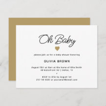 Modern White Gold Oh Baby Shower Invitation