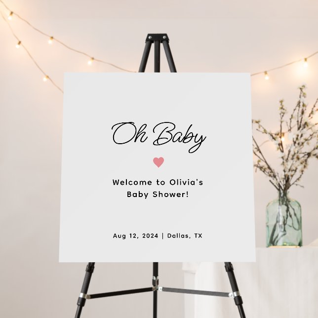 Modern White Gold Oh Baby Shower Welcome Sign (In Situ (Stand))