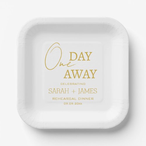 Modern White Gold One Day Away Rehearsal Dinner  Paper Plates