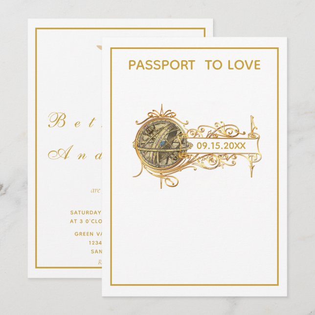 Modern White Gold Passport Wedding Invitation (Front/Back)