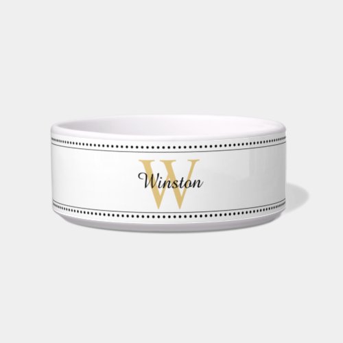 Modern White Gold Personalized Monogram Name Pet Bowl