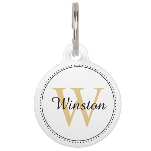 Modern White Gold Personalized Monogram Name Pet ID Tag