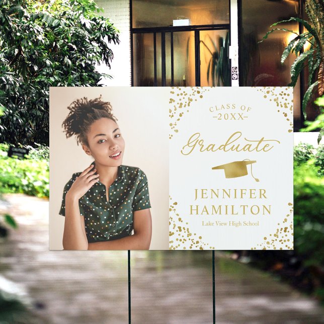 Modern White Gold Photo Graduation Sign (Creator Uploaded)