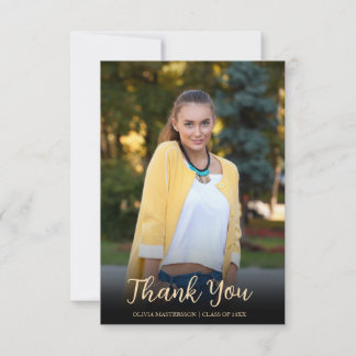Modern White Gold Photo Graduation Thank You Card