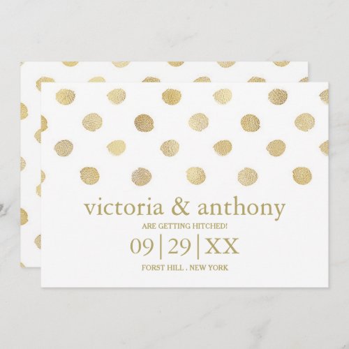 Modern White  Gold Polka Dots Save The Date