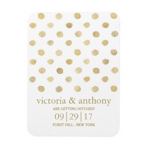 Modern White  Gold Polka Dots Save The Date Magnet