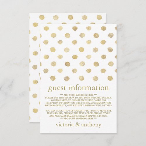 Modern White  Gold Polka Dots Wedding Detail Enclosure Card