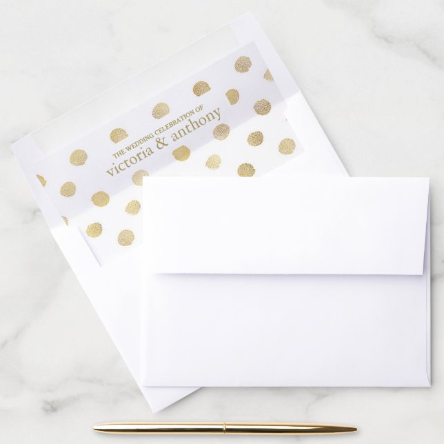 Modern White & Gold Polka Dots Wedding Envelope Liner (Desk)