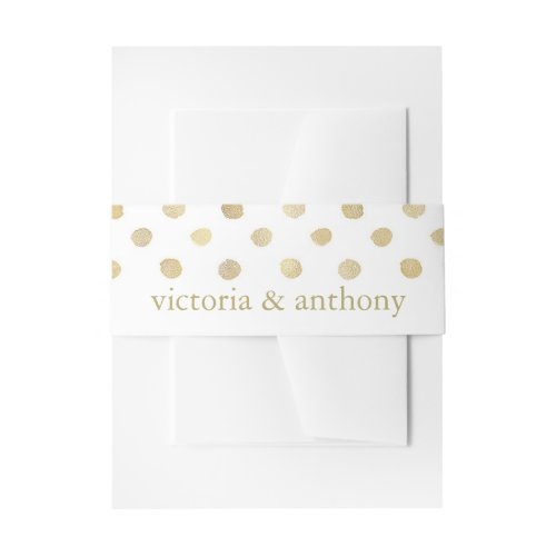 Modern White  Gold Polka Dots Wedding Invitation Belly Band