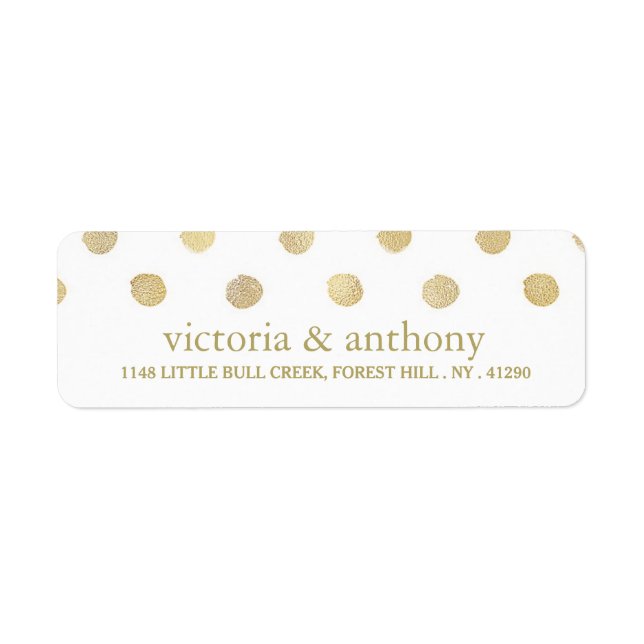 Modern White & Gold Polka Dots Wedding Label (Front)