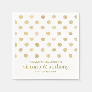 Modern White & Gold Polka Dots Wedding Paper Napkins