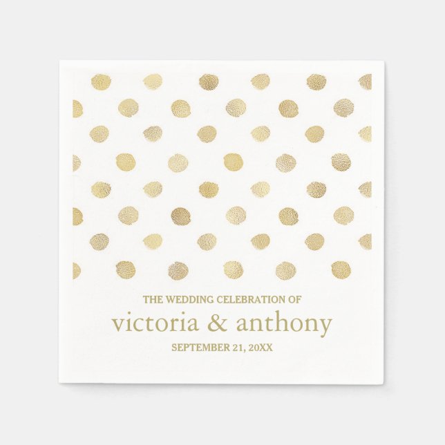 Modern White & Gold Polka Dots Wedding Paper Napkins (Front)