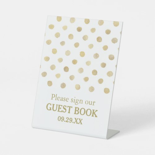 Modern White  Gold Polka Dots Wedding Pedestal Sign