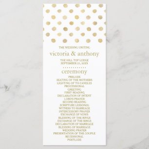 Modern White & Gold Polka Dots Wedding Program
