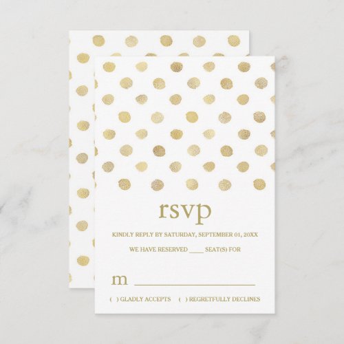 Modern White  Gold Polka Dots Wedding RSVP Card