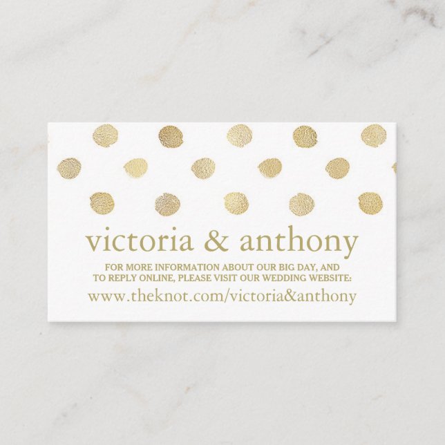 Modern White & Gold Polka Dots Wedding Website Enclosure Card (Front)