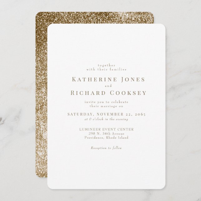 Modern White & Gold Rounded Glam Wedding Invitation (Front/Back)