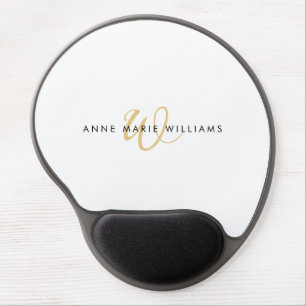 Modern White Gold Script Monogram Gel Mouse Pad