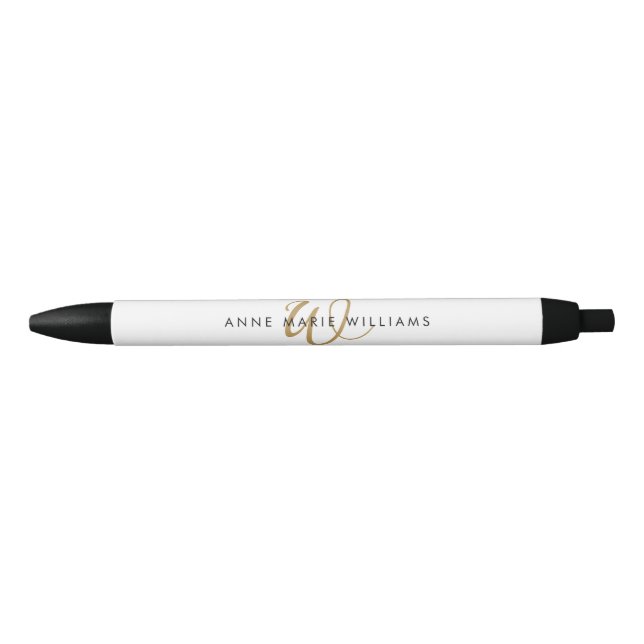 Modern White Gold Script Monogram Pen (Front)