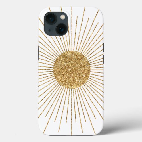Modern White Gold Shining Sun iPhone 13 Case