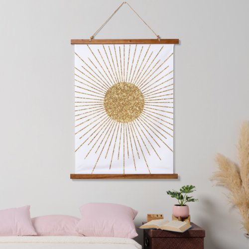 Modern White Gold Shining Sun Hanging Tapestry